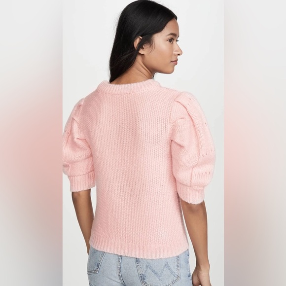 English Factory Short Puff Pleated Sleeve Sweater Chunky Knit Pale Pink Size XS - Picture 9 of 12